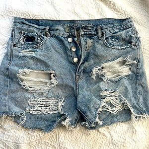 American eagle 90s high rise cut off Jean shorts ; extra distressed